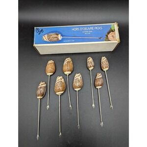 Set of 8 Vintage Hors D’Oeuvre Picks with Olive Shells Made in USA